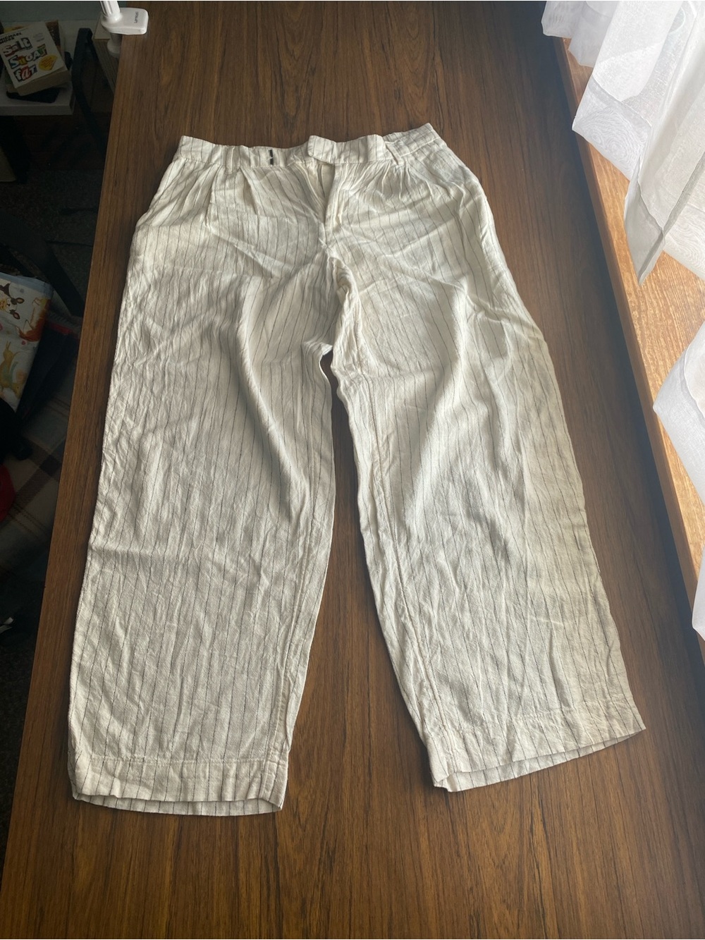 a new day white Pinstripe Relaxed Linen/Rayon Pants